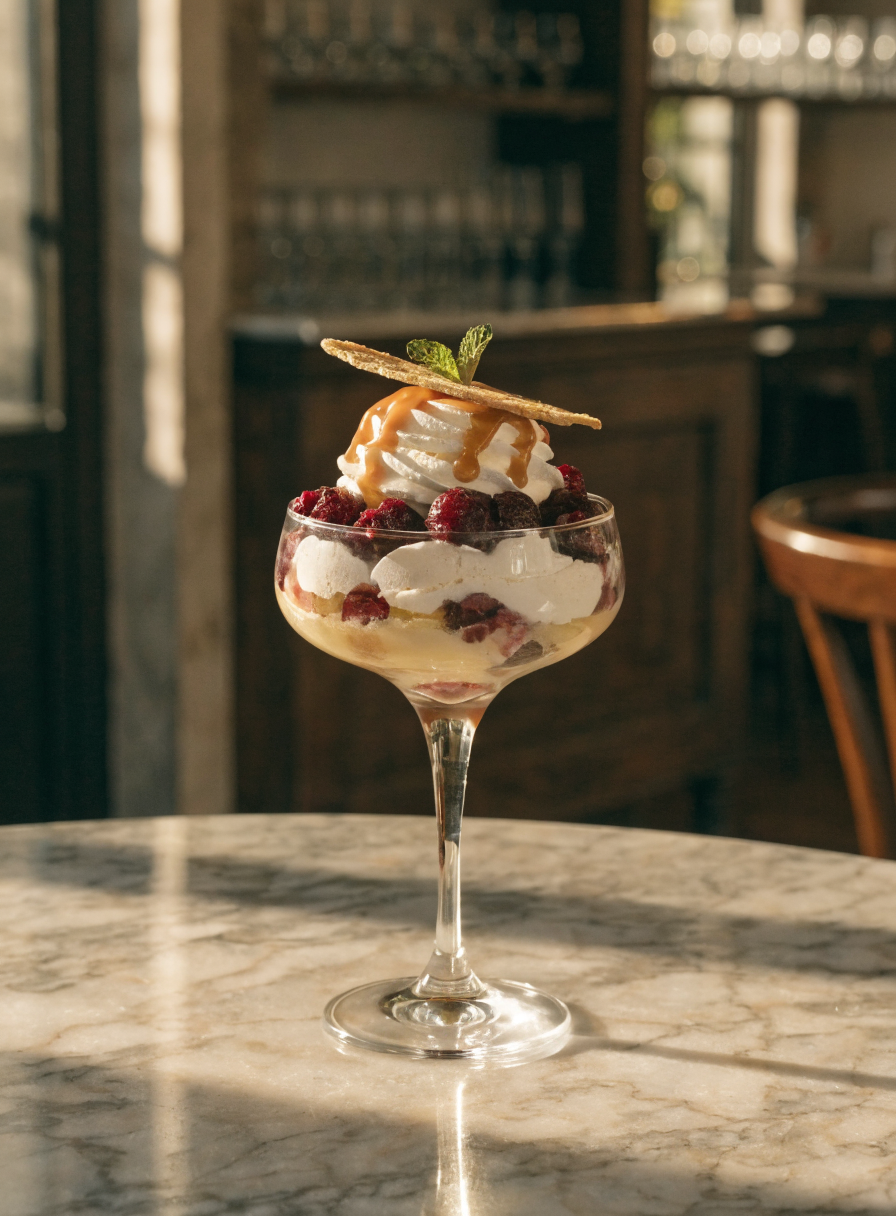 Eleganter Eisbecher mit frischen Früchten
